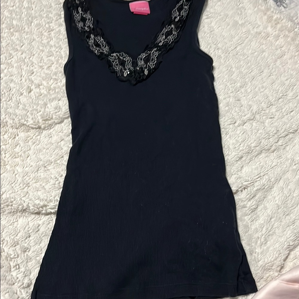 Angels Black Embellished Sleeveless Tank Top